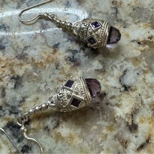 Vintage Amethyst Natural Gemstone Earrings Briolette Dangle Sterling Silver 925